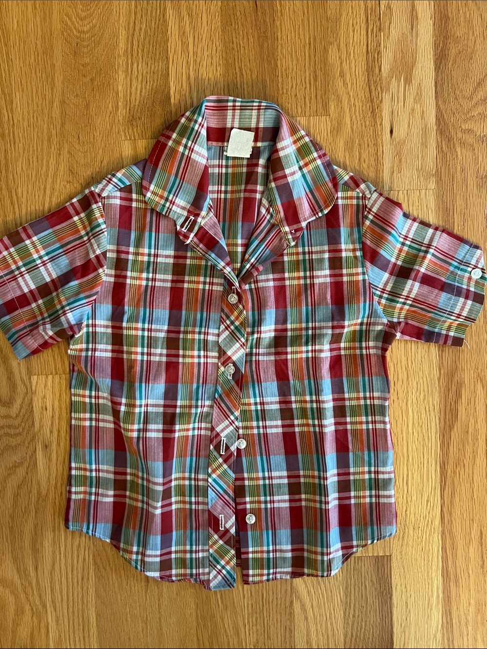 Vintage JCPenneys Kids Plaid Button-Up Short Sleeve Shirt - Red Multicolor size7